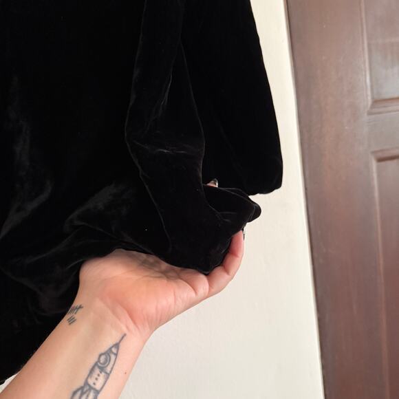 50s Vintage SORORITY HOUSE | Black Velvet 3/4 Sleeve Evening Jacket 12 / Large - Picture 6 of 8